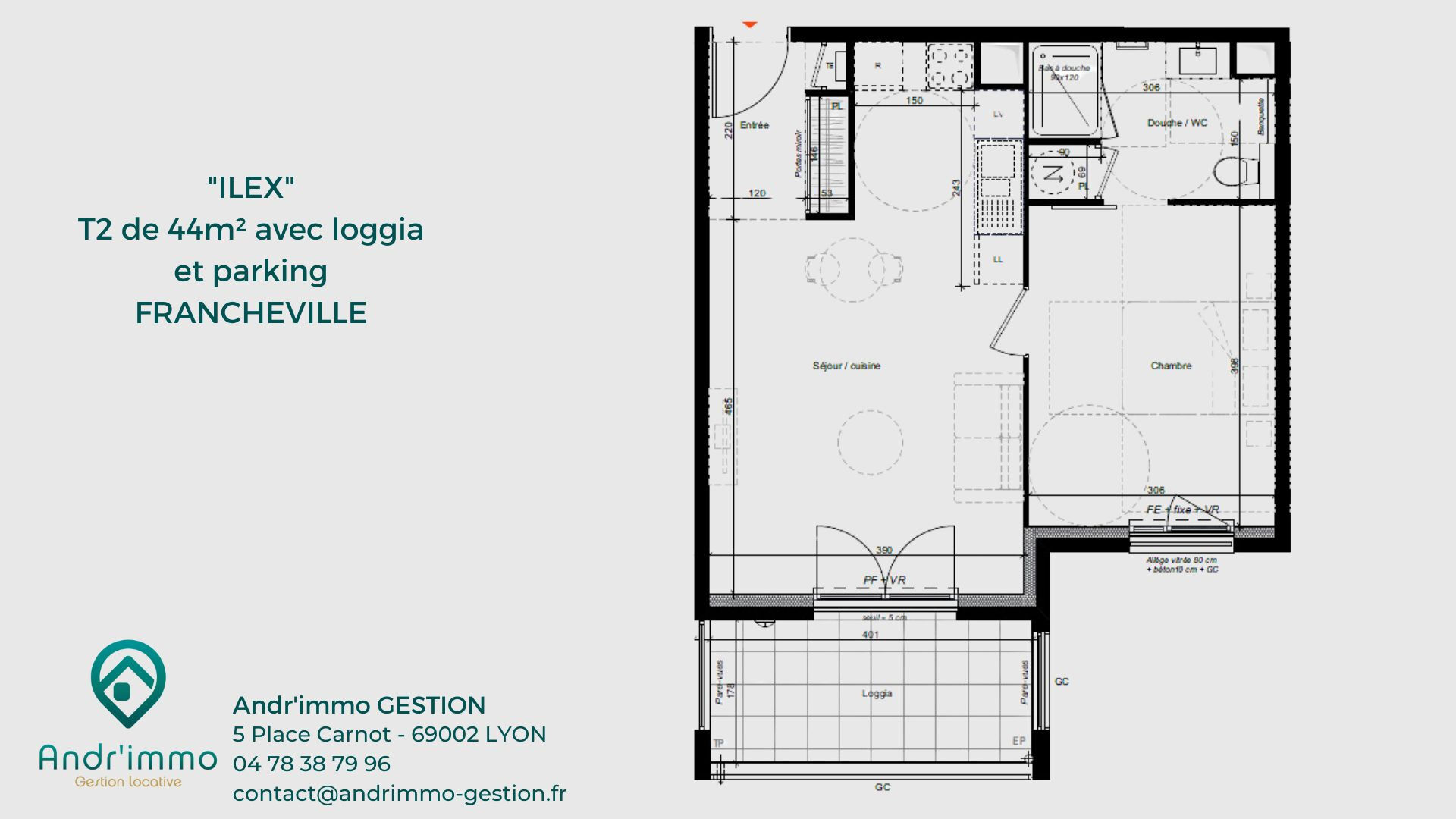 ILEX – Appartement 2 pièces 44m² avec loggia et parking – FRANCHEVILLE