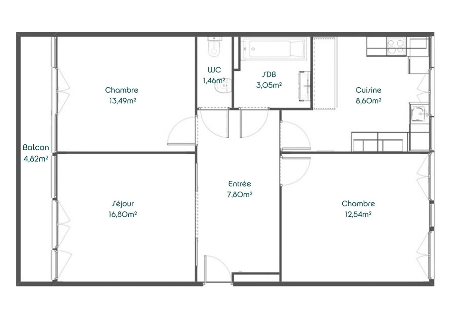 LE PERRACHE – 3 pièces de 64m² avec balcon – LYON 02 SUCHET