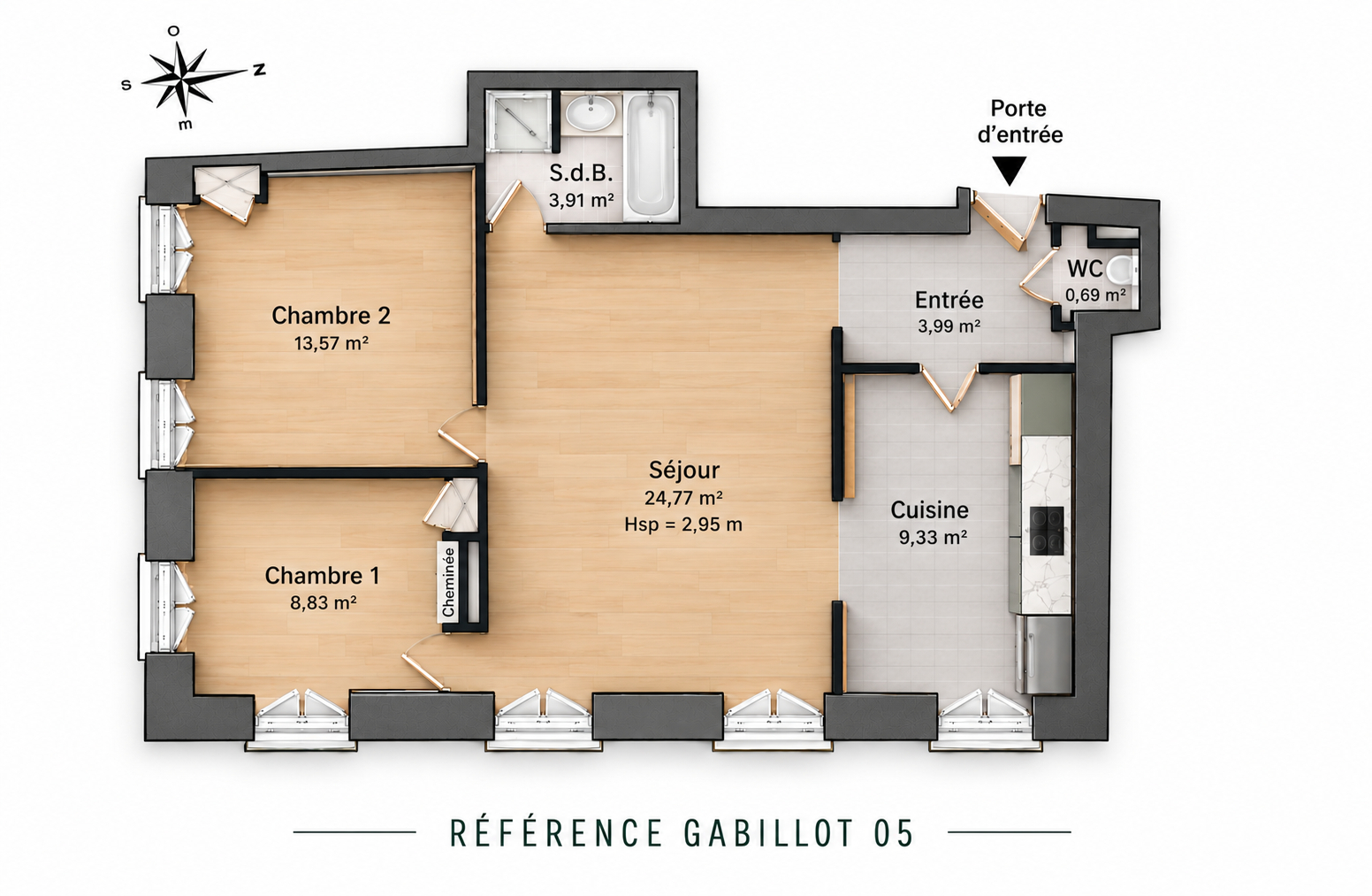 GABILLOT-05 –  Appartement 3 pièces 65m² – LYON 03 SAINTE-ANNE
